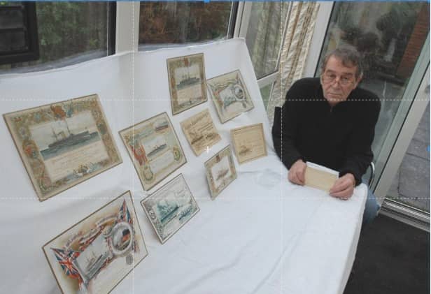 Vince Rea pictured in 2008 with memorabilia related to the Jarrow March and Palmer's Shipyard.