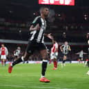 Alexander Isak celebrates scoring for Newcastle United against Arsenal at the Emirates Stadium.