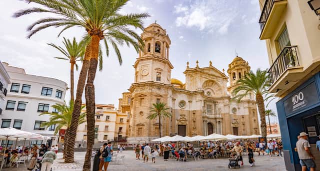 City hall in Cadiz with palm trees in Spain