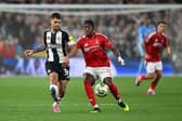 Anthony Elanga in action for Nottingham Forest against Newcastle United earlier this season.