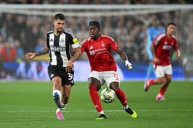 Anthony Elanga in action for Nottingham Forest against Newcastle United earlier this season.
