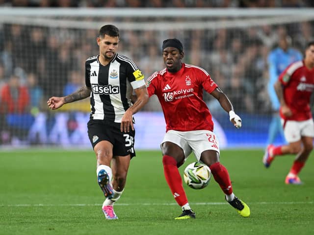 Anthony Elanga in action for Nottingham Forest against Newcastle United earlier this season.