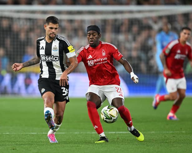 Anthony Elanga in action for Nottingham Forest against Newcastle United earlier this season.