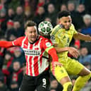 Lloyd Kelly in action for Juventus alongside PSV's Luuk De Jong