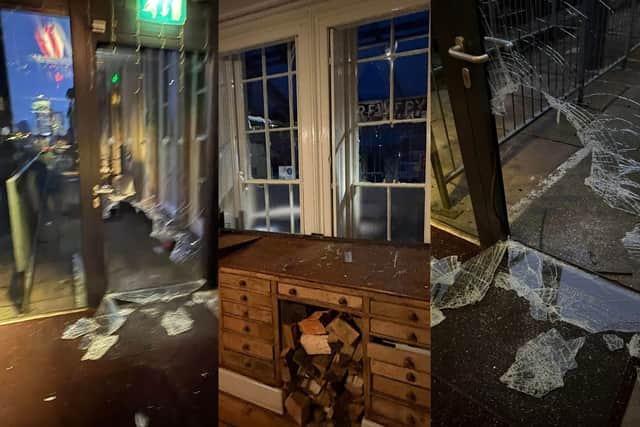 Damage caused to the Fans' Museum during its most recent break-in.