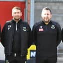 Hebburn Town goalkeeper coach Carl Morris, manager Daniel Moore, assistant Mark Hudson and coach Ian Whitecombe (L to R) - photo Tyler Lopes