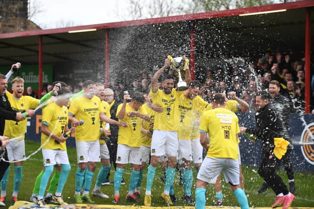Hebburn Town celebrate their Northern Premier League East title win (photo Tyler Lopes)