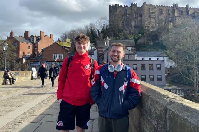 Alfie and Joe stop off in Durham on the first day of their run.
