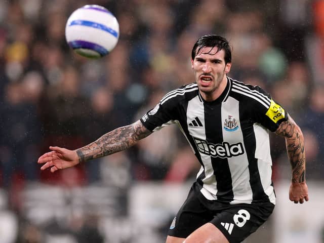 Sandro Tonali of Newcastle United during the Premier League match between Liverpool FC and Newcastle United FC at Anfield on February 26, 2025 in Liverpool, England. 