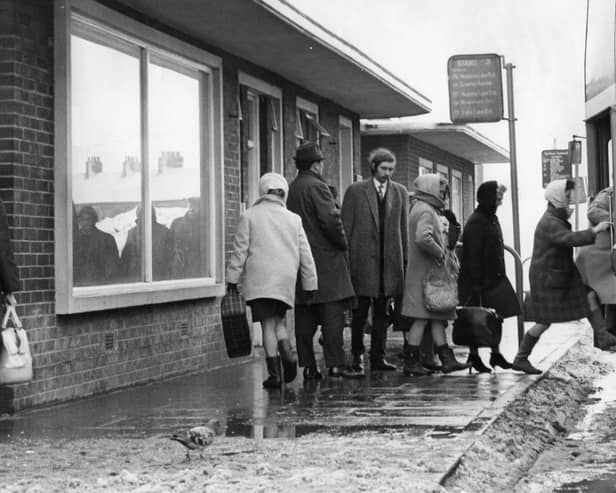 Passengers at Jarrow bus station were boarding a vehicle on a snowy day in January 1970.