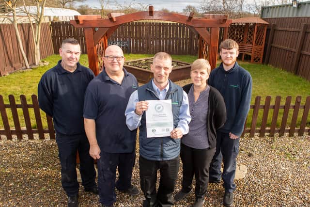 Pet Cremation Services (PCS), in East Boldon, have picked up a silver award from Investors in the Environment (iiE). From left: Jeff Poulter, Ian Grundy, Mark Dorner, Suzanne Gardener, and Grant Walker.