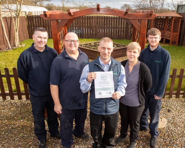 Pet Cremation Services (PCS), in East Boldon, have picked up a silver award from Investors in the Environment (iiE). From left: Jeff Poulter, Ian Grundy, Mark Dorner, Suzanne Gardener, and Grant Walker.