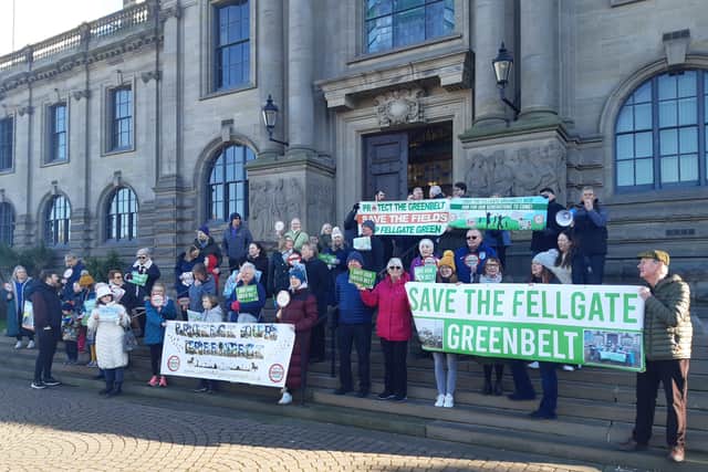 Save the Fellgate Green Belt campaigners at South Shields Town Hall ahead of meeting on local plan (February 27, 2025)