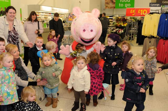 Peppa Pig meets some of her adoring fans in South Shields in  Asda in January 2011.