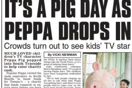 How the Shields Gazette reported Peppa's visit in January 2011.