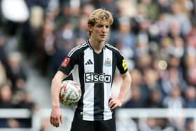Anthony Gordon of Newcastle United looks on during the Emirates FA Cup Fifth Round match between Newcastle United and Brighton & Hove Albion at St James' Park on March 02, 2025 in Newcastle upon Tyne, England.