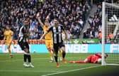 Fabian Schar of Newcastle United celebrates a goal that is later ruled offside during the Emirates FA Cup Fifth Round match between Newcastle United and Brighton & Hove Albion at St James' Park on March 02, 2025 in Newcastle upon Tyne, England. (Photo by Stu Forster/Getty Images)