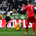 Newcastle United winger Anthony Gordon was shown a straight red card for a foul on Jan Paul van Hecke. 
