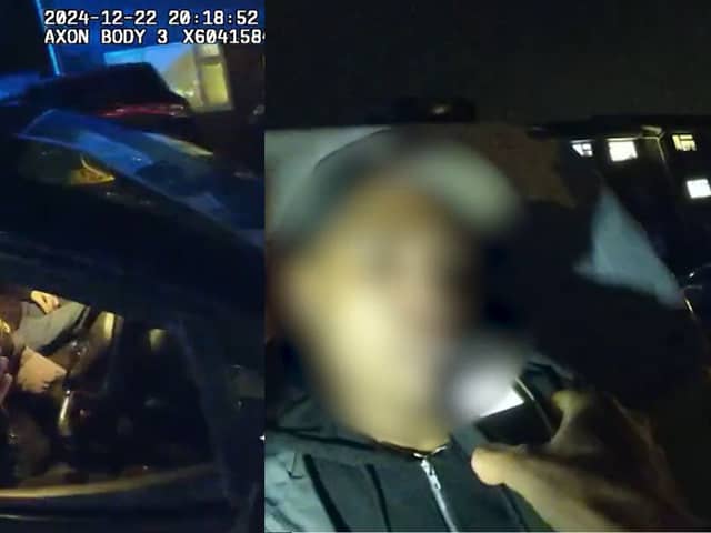 Drink driver caught drinking pint of beer at wheel of his car.