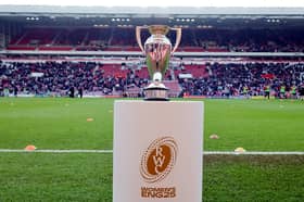 The Women's Rugby World Cup on display at the Stadium of Light.