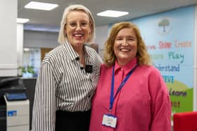 Steph McGovern with Catherine Jones, Headteacher at Thorney Close.         