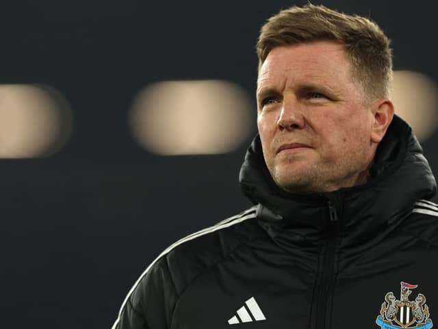 Newcastle United's English head coach Eddie Howe arrives for the English Premier League football match between West Ham United and Newcastle United at the London Stadium, in London on March 10, 2025. (Photo by Adrian Dennis / AFP)