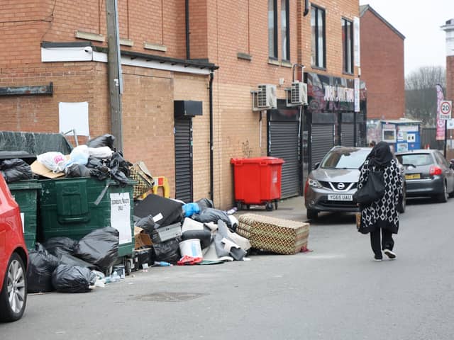 Rubbish piled up on Beach Road in Sparkhill Birmingham