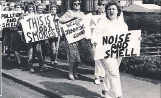 Some of the protestors who marched in protest against the cokeworks.