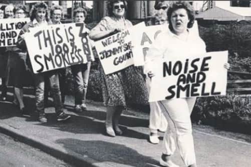 Some of the protestors who marched in protest against the cokeworks.