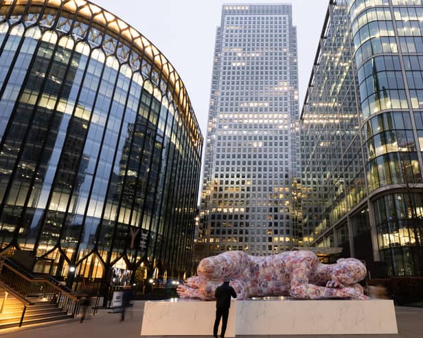 An eight meter long giant has appeared in Canary Wharf