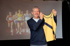Steve Cram with the vest he wore when setting the 1500m world record in 1985.