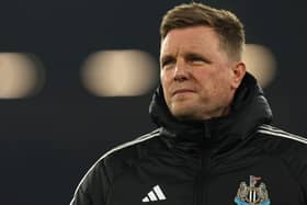 Newcastle United's English head coach Eddie Howe arrives for the English Premier League football match between West Ham United and Newcastle United at the London Stadium, in London on March 10, 2025. (Photo by Adrian Dennis / AFP) 