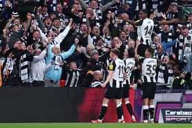 Newcastle United in celebrate Alexander Isak’s goal in the Carabao Cup final. 