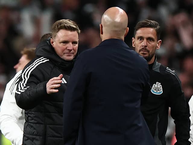 Eddie Howe and Arne Slot following Newcastle United’s Carabao Cup win. 