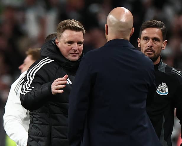 Eddie Howe and Arne Slot following Newcastle United’s Carabao Cup win. 
