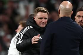 Eddie Howe and Arne Slot following Newcastle United’s Carabao Cup win. 