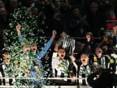 Newcastle United celebrating the Carabao Cup win. 