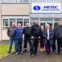 South Shields-based Metec UK has secured two contracts worth more than £4.5million. Cllr Margaret Meling (centre) with Simon Cross (left), Paul Wheeler (right) and members of the Metec UK team outside of the company’s South Shields facility.