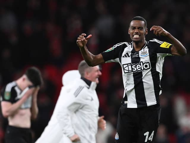 Alexander Isak of Newcastle United celebrates victory following the Carabao Cup Final between Liverpool and Newcastle United at Wembley Stadium on March 16, 2025 in London, England. (Photo by Stu Forster/Getty Images)
