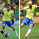 Bruno Guimaraes and Joelinton in action for Brazil v Colombia