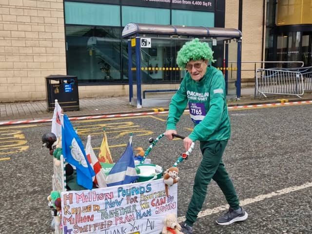 John Burkhill was taking part with his pram and green wig. Photo: David Kessen, National World