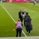 Darren Eales and Bob Moncur with Carabao Cup trophy at St James' Park