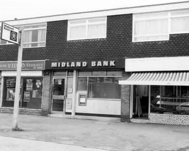 Midland Bank began life as the Birmingham and Midland Bank in 1836 and grew rapidly, becoming Midland Bank in 1923. Between the end of the First World War and the 1940 it was reportedly the biggest bank in the world. It was bought in 1992 by the Hong Kong and Shanghai Banking Corporation (HSBC) in what was then one of the largest deals in banking history and was renamed HSBC Bank in 1999. This photo shows a Midland Bank branch on White Lane, Gleadless, Sheffield, in June 1986.