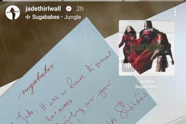 The Sugababes' message to Jade following the Brit Awards.