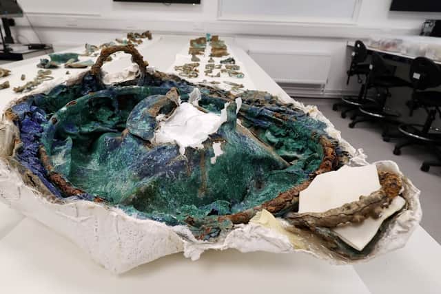 The crushed cauldron which was excavated as part of The Melsonby Hoard.
