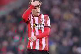 Tyler Dibling of Southampton reacts during the Emirates FA Cup Fourth Round match between Southampton and Burnley at St Mary's Stadium on February 08, 2025 in Southampton, England. (Photo by Harry Murphy/Getty Images)