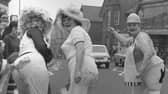 Whitburn Workmens Club and the Grey Horse Public House competed in an Easter bonnet parade and "knicker relay" in 1976.
