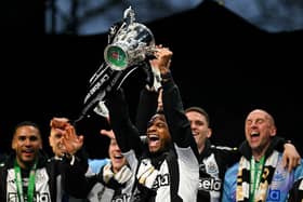 Newcastle United winger Jacob Murphy with the Carabao Cup. 