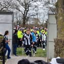 Newcastle United defender Lewis Hall on crutches. 
