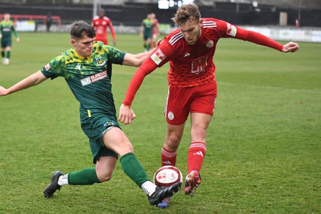 Action from Hebburn Town's defeat at Ashton United (photo Tyler Lopes)